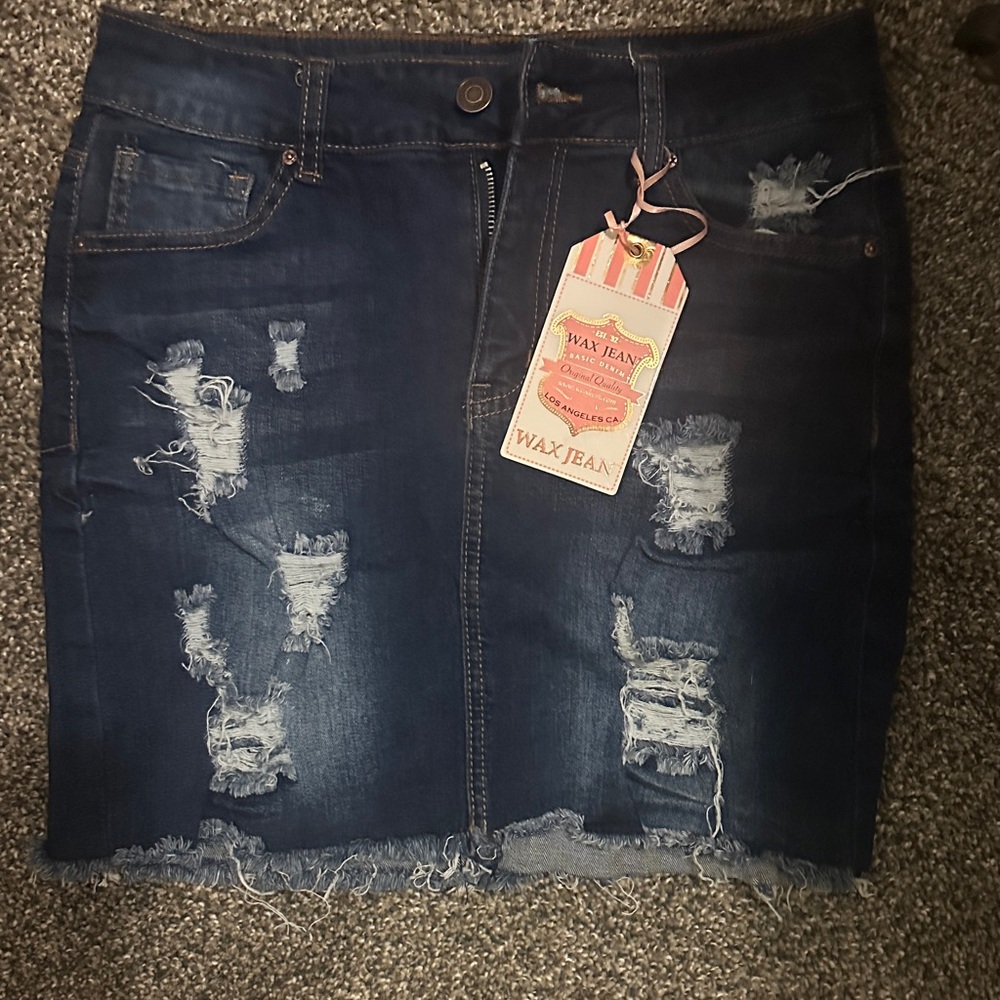 Wax Jean Women's Mini Distressed Denim Skirt - Dark Blue